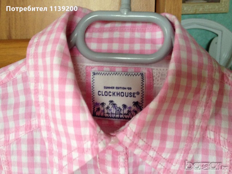 Дамска карирана риза розово и бяло каре Clockhouse М, снимка 1