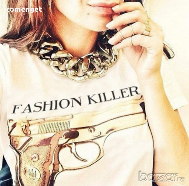 НОВО!  Дамска тениска FASHION KILLER с PISTOL дизайн! Поръчай модел  С Твоя Снимка или идея!, снимка 1