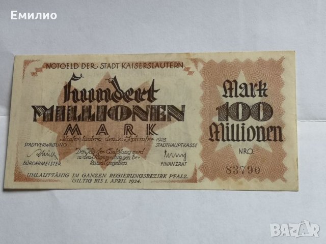 GERMANY 100 MILLIONS MARK 1924, снимка 1 - Нумизматика и бонистика - 26170681