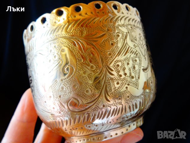 Древен индийски свещник,чаша,съд от месинг. , снимка 6 - Антикварни и старинни предмети - 24431059