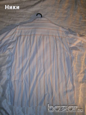 Памучна мъжка риза с къс ръкав - бяла на оранжево райе Xl - 43/44 разм, снимка 5 - Ризи - 11127545