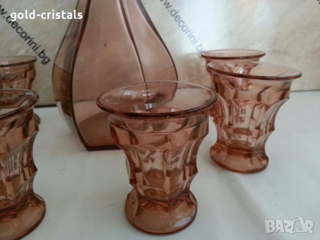 антикварен сервиз цветно розово стъкло , снимка 12 - Антикварни и старинни предмети - 26203494