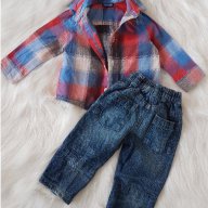 Карирана риза и дънки Мики Маус 9-12 месеца , снимка 3 - Комплекти за бебе - 17482594
