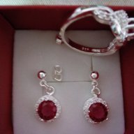 Сребърни обеци и пръстен с червен Цирконий Проба 925,код 0701, снимка 2 - Бижутерийни комплекти - 9220289