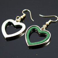 Обеци - сърца от зелено дърво в метален обков, снимка 3 - Обеци - 20610890