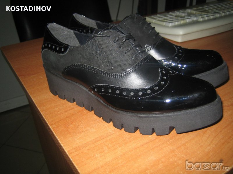 Дамски обувки естествена кожа/естествен лак черни, снимка 1