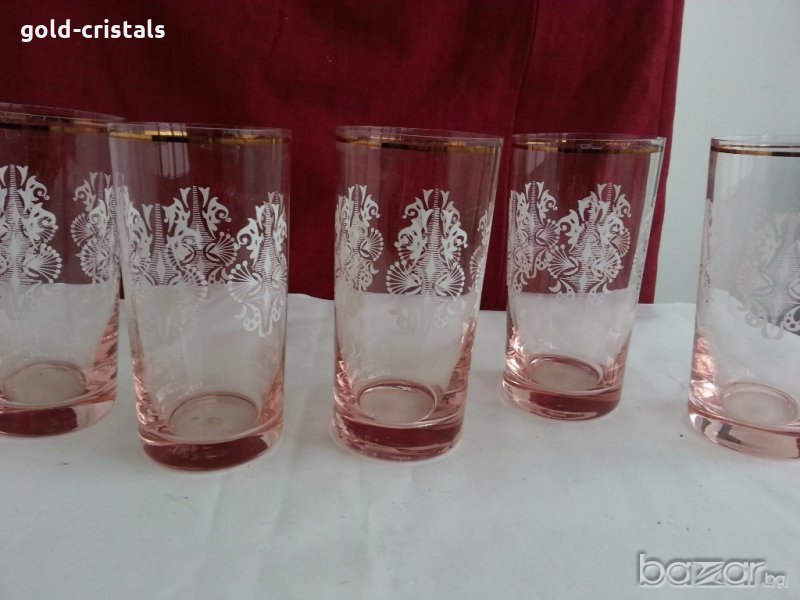 Ретро  чаши розово стъкло и златен кант , снимка 1