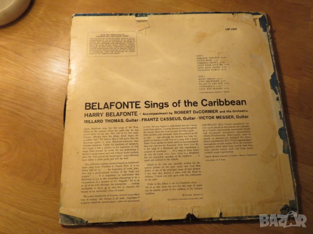 Грамофонна плоча - Хари Белафонте, Belafonte - Sings of the Caribean - изд.80те, снимка 2 - Грамофонни плочи - 24339619
