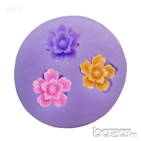 троен цвят цвете 3 цветя силиконов молд за фондан украса торта декорация мъфини, снимка 2 - Форми - 14908648