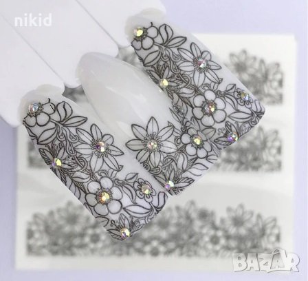 667 черни цветя татос ваденки слайдер водни стикери маникюр нокти