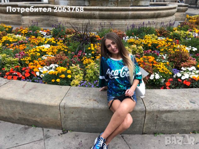 Модерна блуза с пайети-цвят тюркоаз, снимка 2 - Тениски - 25286369