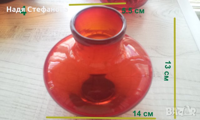 Червено стъклени красоти ваза, котле, пепелник от един сет, снимка 5 - Декорация за дома - 26155942