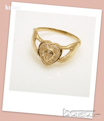 златен пръстен, годежен, РЪЦЕ ДЪРЖАТ СЪРЦЕ - 2.05 грама, размер 53 , снимка 3 - Пръстени - 17294606