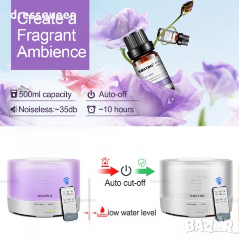 2022 Дифузер за етерични масла с дистанционно със 7 сменящи се цвята, снимка 3 - Други стоки за дома - 24815087