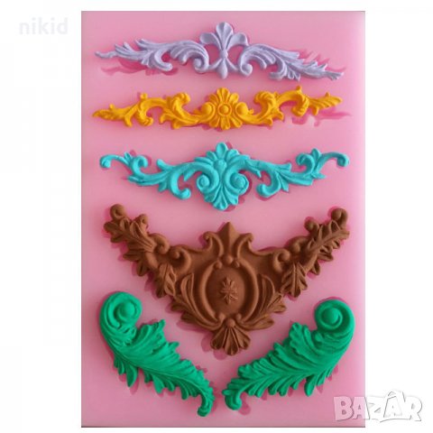 орнаменти ретро стил и листа форма силиконов молд за декор украса торта фондан шоколад и др., снимка 3 - Форми - 15855414