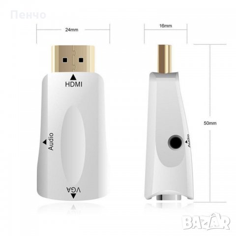 1080P адаптер за HDMI към VGA конвертор + 3,5 мм аудио видео жак пълен HD конектор букса преходник п, снимка 2 - Части и Платки - 26124980