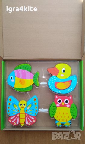 Комплект 4 бр. дървени животинчета пъзели със съставни части 