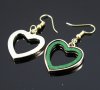Обеци - сърца от зелено дърво в метален обков, снимка 3