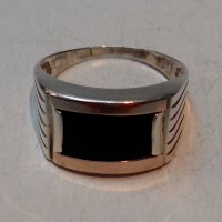 Стар сребърен руски СССР пръстен с оникс и злато, снимка 7 - Пръстени - 22801042