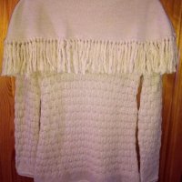 Бежова блуза- плетиво,с платка и ресни., снимка 4 - Блузи с дълъг ръкав и пуловери - 23560071
