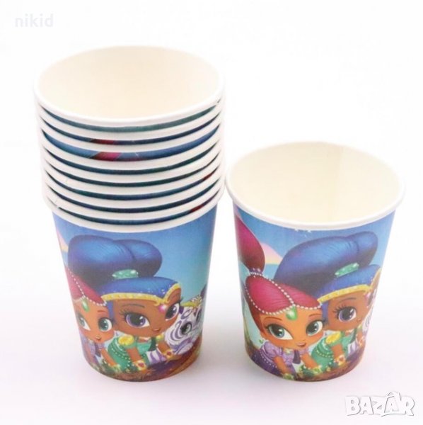 Искрица и Сияйница shimmer and shine 10 бр картонени чаши парти рожден ден, снимка 1