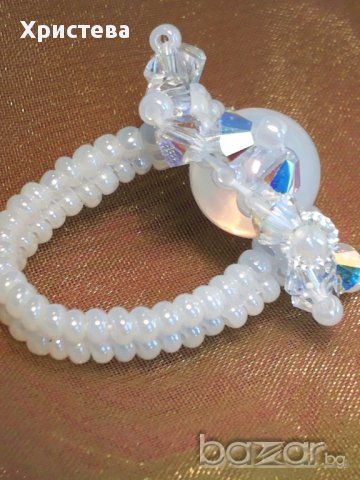 Пръстен с лунен камък,кристали и мъниста, снимка 6 - Пръстени - 12705129