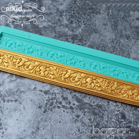 лента пълзящи листа цветя ивица борд кант силиконов молд форма за украса торта фондан