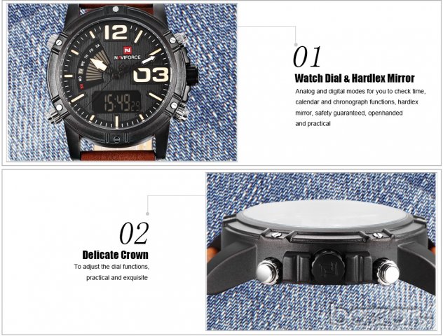 Стилен мъжки часовник NAVIFORCE с аналогов и дигитален LCD дисплей , снимка 2 - Мъжки - 20217548