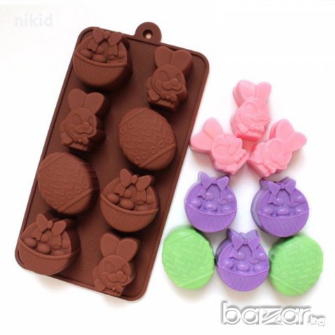 Великденски яйца яйце кошница зайче силиконов молд форма за бонбони шоколад фондан гипс декорация, снимка 2 - Форми - 21045935