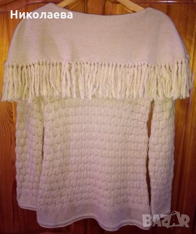 Бежова блуза- плетиво,с платка и ресни., снимка 4 - Блузи с дълъг ръкав и пуловери - 23560071