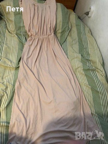 H&M Бежова дамска дълга рокля с гол гръб
