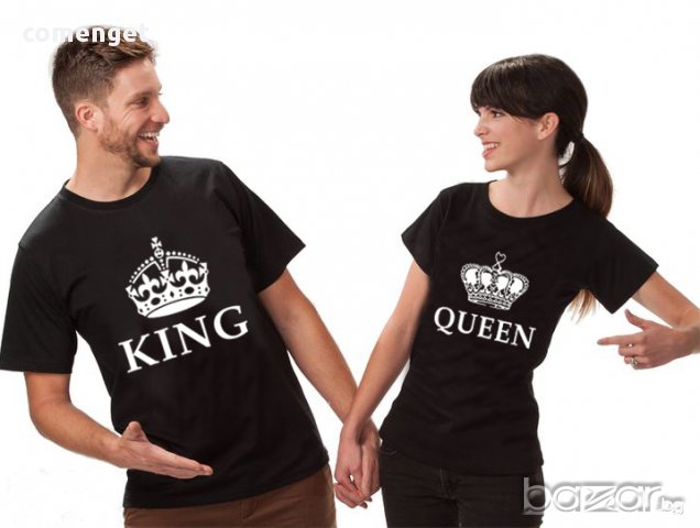 СВЕТИ ВАЛЕНТИН! ЗА ВЛЮБЕНИ! KING & QUEEN LOVE тениски! Поръчай модел С ТВОЯ ИДЕЯ!, снимка 2 - Тениски - 12770339