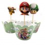 Супер Марио Super Mario 12 бр топера топери и кошнички украса декорация за мъфини кексчета торта и п
