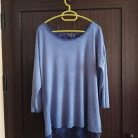 синя блуза с отворен дантелен гръб , снимка 1 - Блузи с дълъг ръкав и пуловери - 26066122