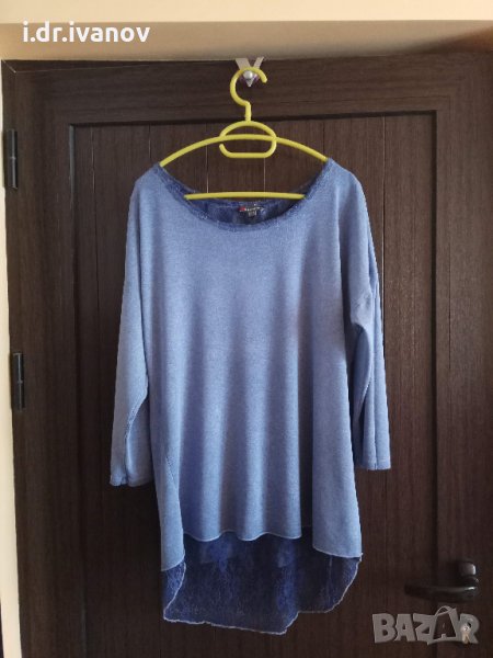 синя блуза с отворен дантелен гръб , снимка 1