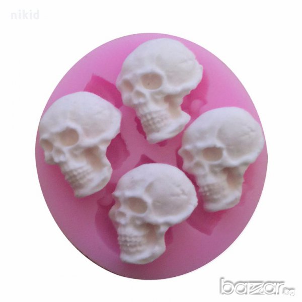 Halloween черепи 4 черепа череп глава човешка силиконов молд форма украса декорация фондан хелоуин, снимка 1