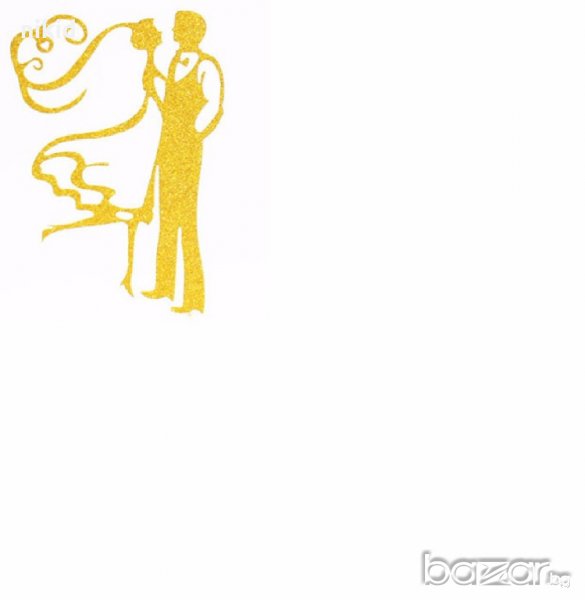 Златисти младоженци мек топер клечка за торта сватбена украса декорация, снимка 1