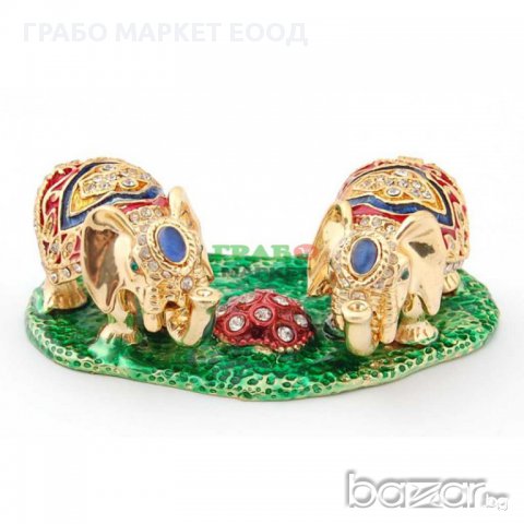 Декоративна метална кутийка за бижута във формата на две слончета - фаберже, снимка 1 - Декорация за дома - 15763777