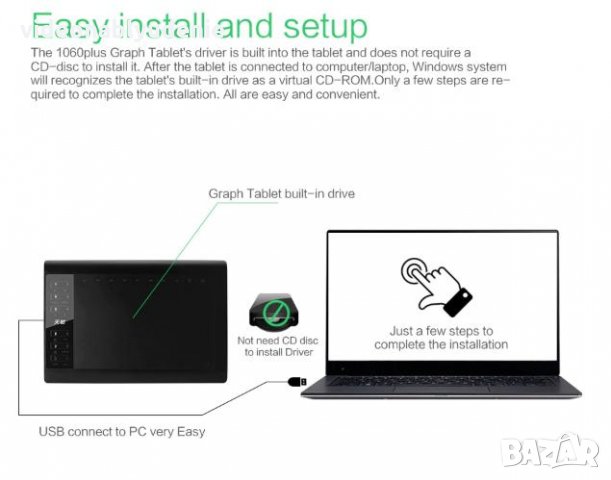 36см 10" Професионален Цифров Графичен Таблет 8192 Нива 233 PPS Процесор 5080 LPI Ultra FULL HD Рез., снимка 6 - Таблети - 25359467