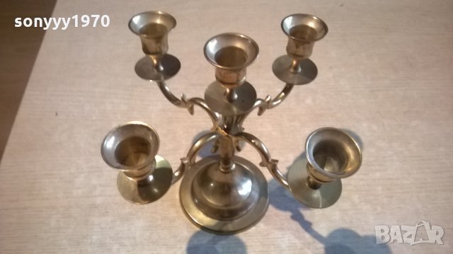 свещник за 5 свещи-масивен-мед/месинг-20х18х18см, снимка 7 - Антикварни и старинни предмети - 23992789