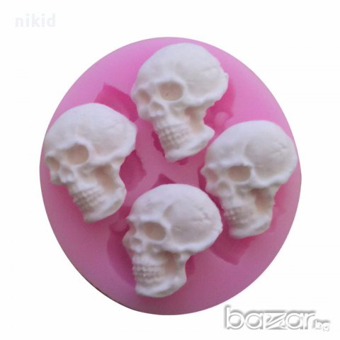 Halloween черепи 4 черепа череп глава човешка силиконов молд форма украса декорация фондан хелоуин, снимка 1 - Форми - 16748493