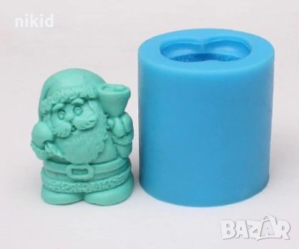 3D Дядо Коледа с камбана в цилиндър силиконов молд форма за фондан гипс свещ шоколад и др украса