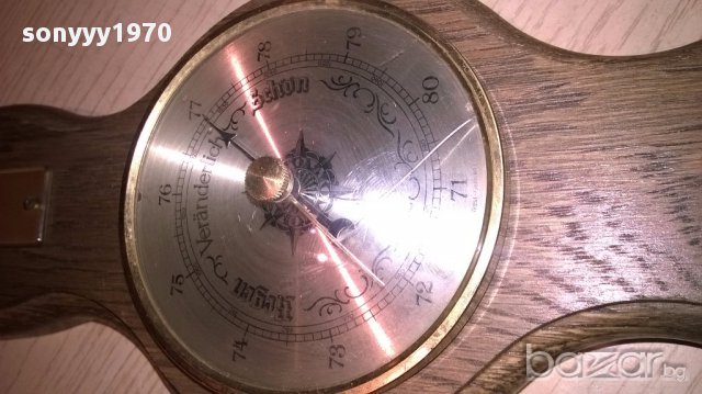Ретро барометар-40х12см-дърво и месинг-внос швеицария, снимка 5 - Антикварни и старинни предмети - 13580540