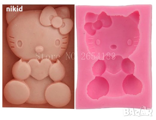 Коте Кити hello kitty със сърце силиконов молд форма декор торта сладки фондан и др. украса