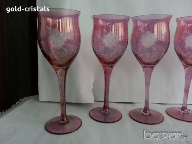  кристални чаши  цветен кристал гравиран, снимка 15 - Антикварни и старинни предмети - 20061877
