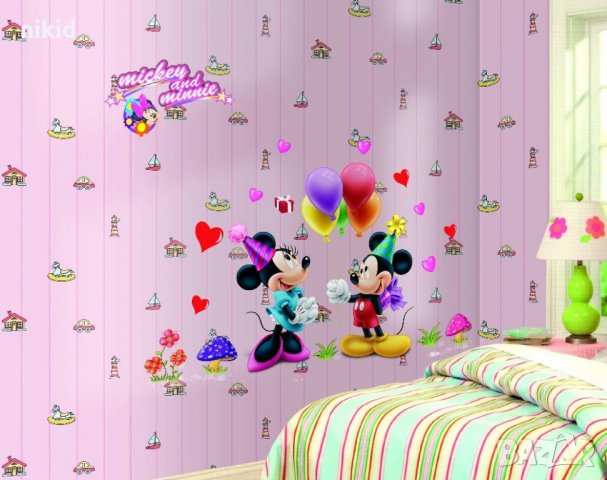 Мики и Мини Маус на Парти с балони стикер лепенка за стена мебел детска стая, снимка 2 - Други - 21682055