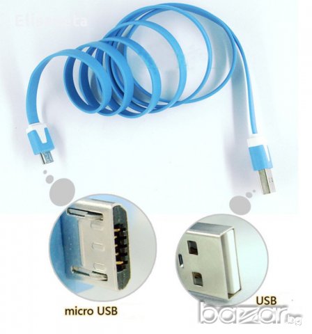Цветен плосък Micro USB – USB кабел., снимка 2 - USB кабели - 11289647