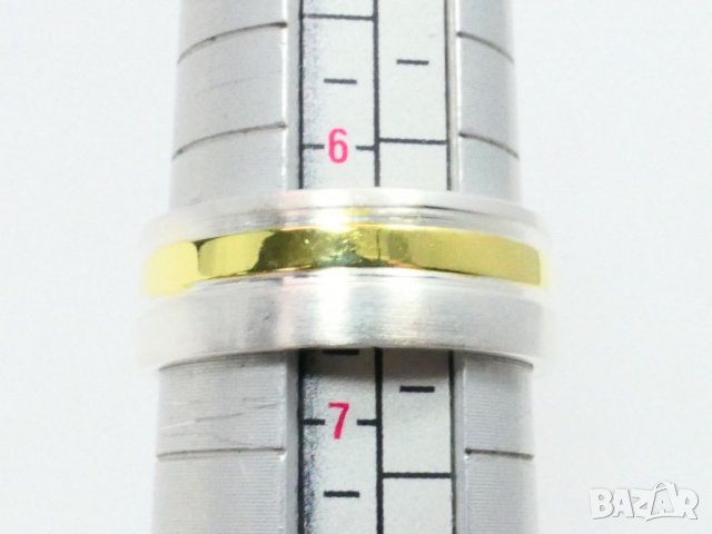 Сребърен пръстен/халка двуцветен 925 позлатен, снимка 4 - Пръстени - 23584967