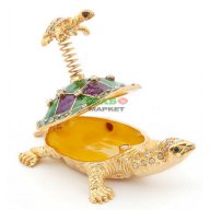 Декоративна метална кутийка за бижута във формата на костенурка с малкото си върху пружина - фаберже, снимка 2 - Декорация за дома - 15763751