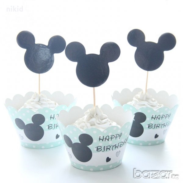 топери и кошнички украса декорация за мъфини кексчета торта и парти Мики Маус сини, снимка 1